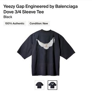 Black Yeezy GAP Engineered by Balenciaga Logo 3/4 Sleeve T-shirt MEDIUM NEW